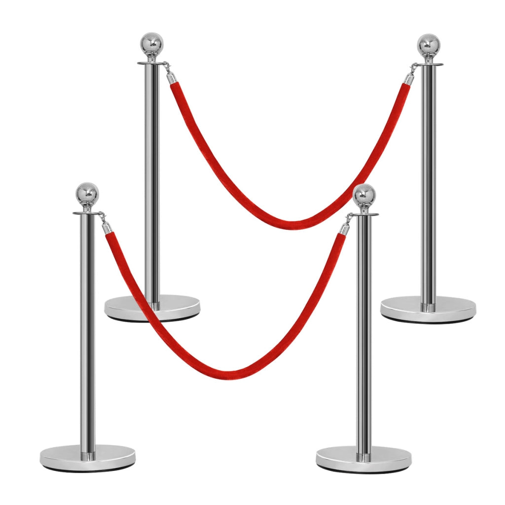 Set di 4 paletti di delimitazione delle code in acciaio inox, Transenna eliminacode con 2 corde rosse-Barriere e recinzioni