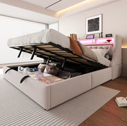 Letto imbottito 180x200 cm con contenitore idraulico, LED e testiera multifunzione