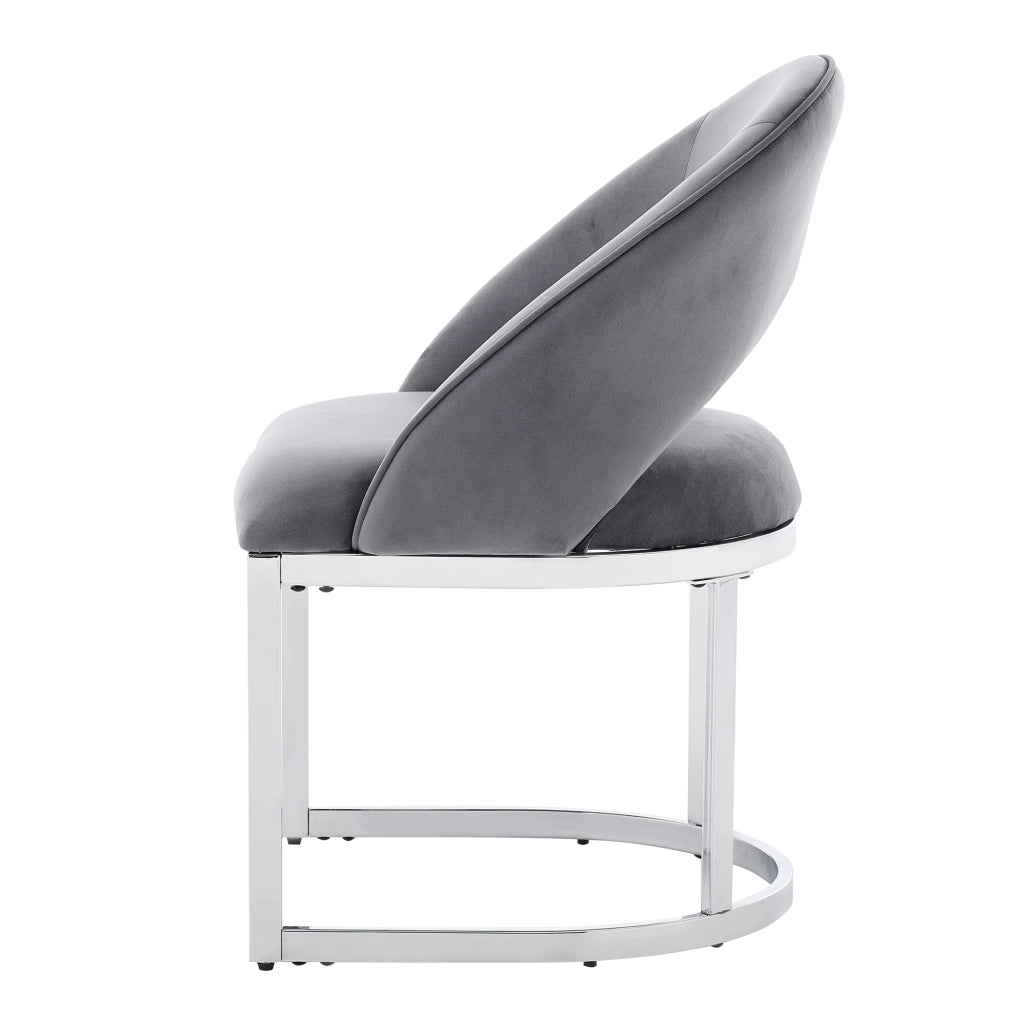 Sedia da Pranzo Set da 2 con Schienale Curvo e Gambe in Metallo Galvanizzato in Velluto Grigio Argento