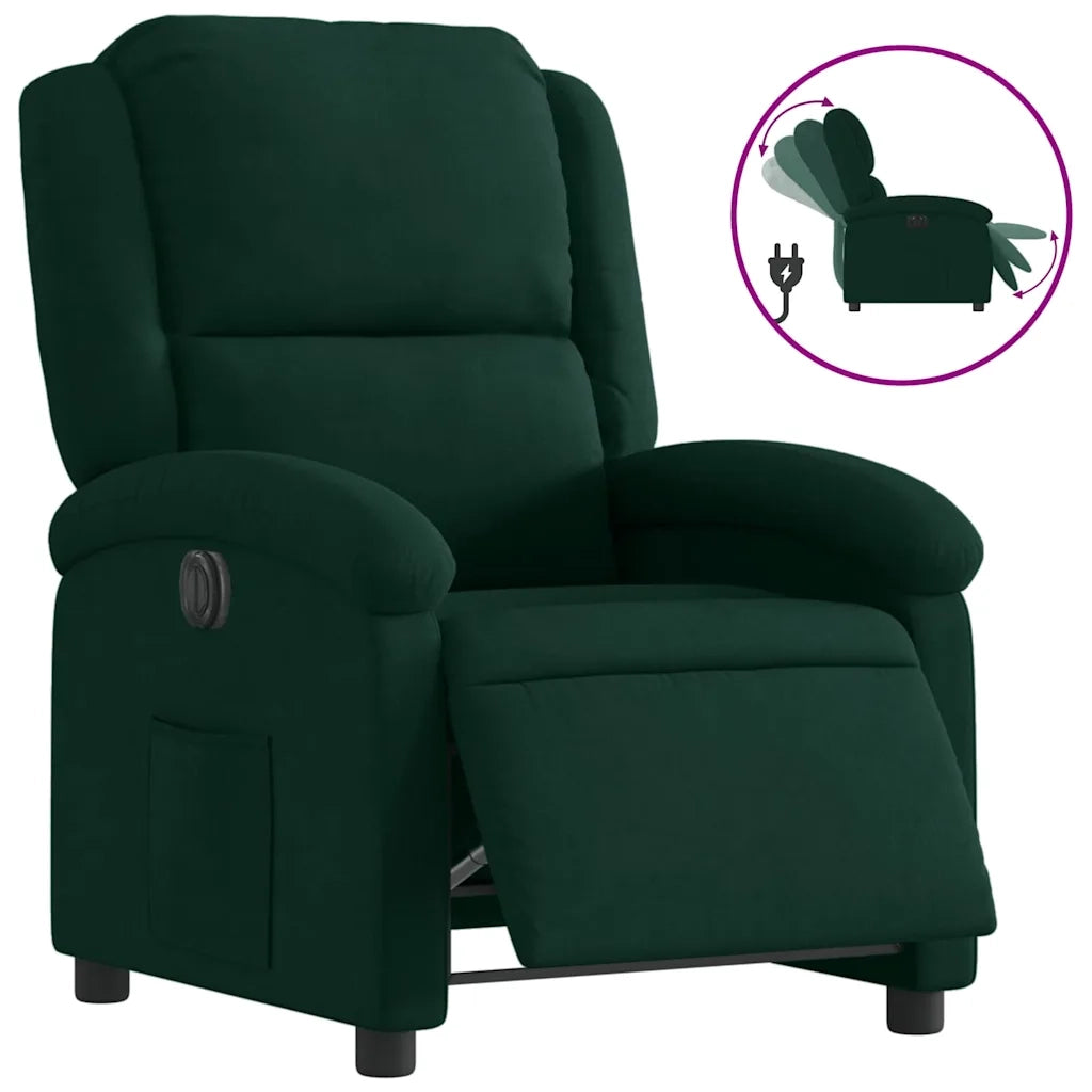 Poltrona Elettrica Reclinabile Verde Scuro in Vera Pelle