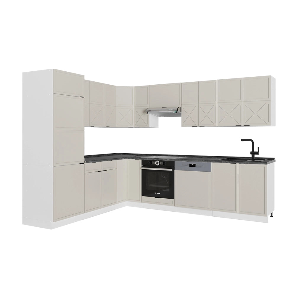 Cucina angolare completa Fame-Line GrigioBeige/Bianco 287 x 60 cm, PL Antracite Vicco