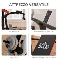 Panca Multifunzione Regolabile con Supporto per Bilanciere, in Acciaio e Plastica, 175x139x127 cm, Rosso e Nero