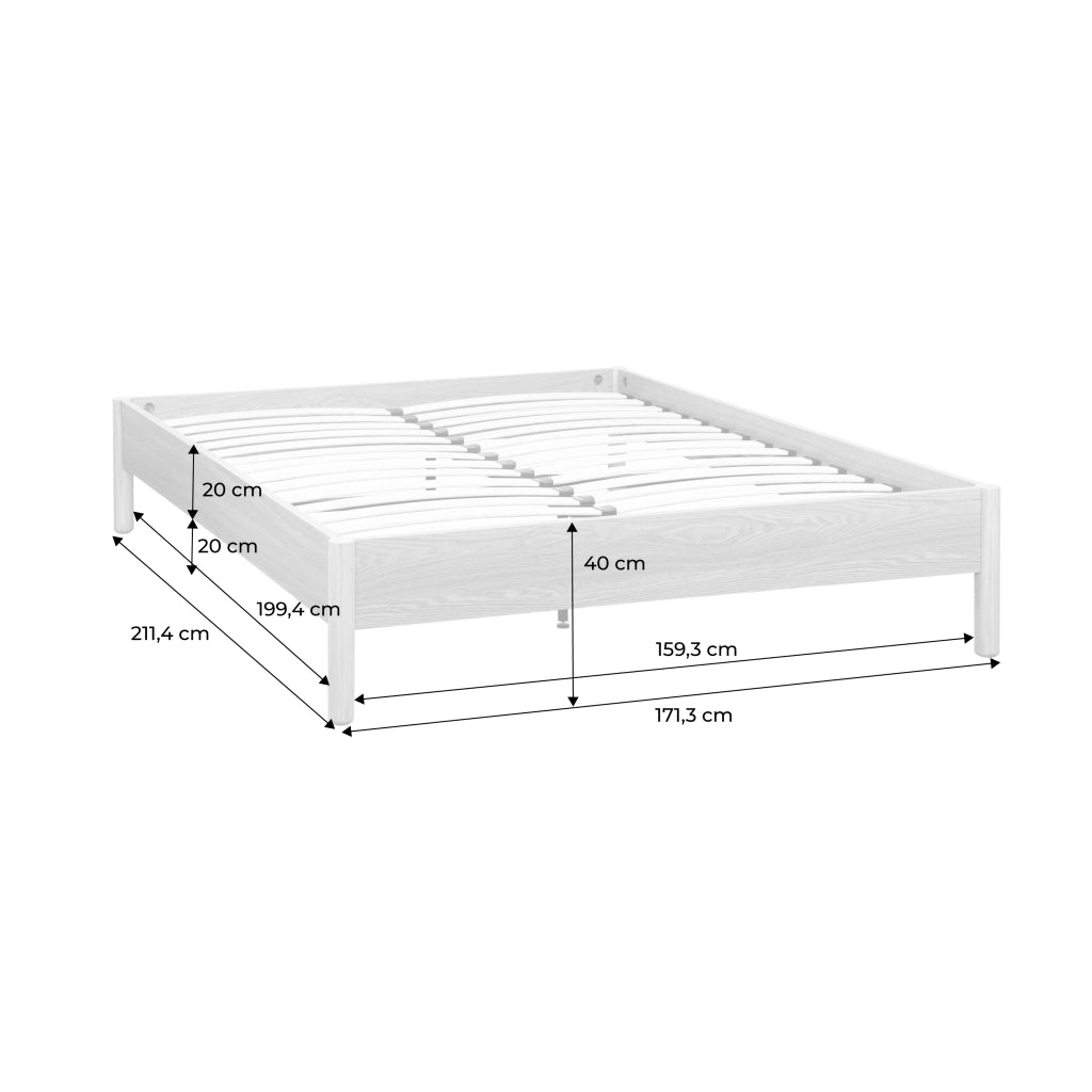 Letto con rete a doghe 160x200cm decorazione legno, marrone naturale