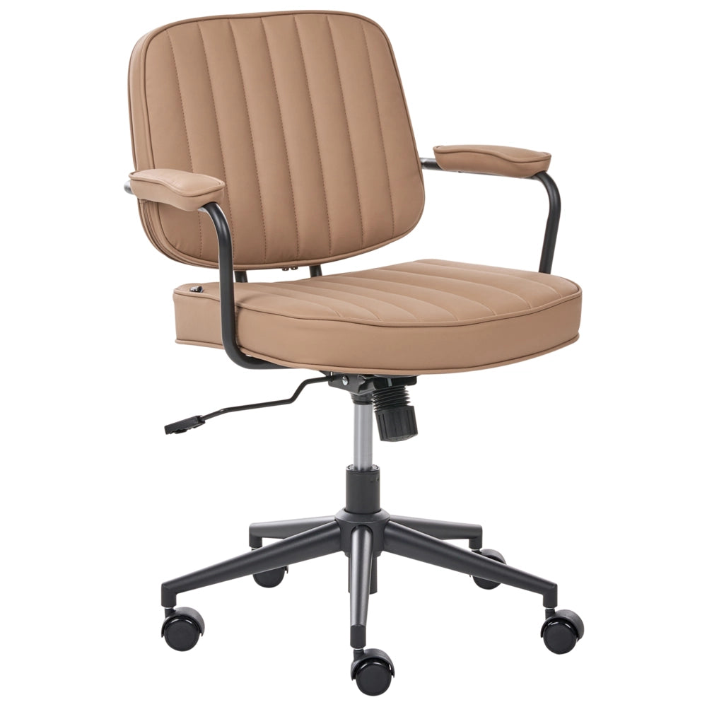 Sedia da ufficio in ecopelle marrone chiaro, girevole, regolabile in altezza, con braccioli, per ufficio domestico, studio, stile tradizionale
