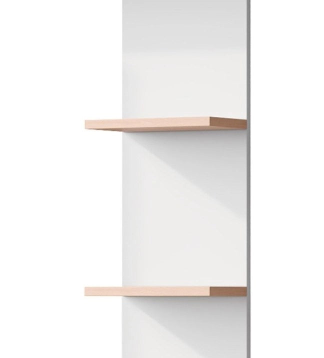 Scrivania 123.5x45x168.5 cm con armadio e 2 ripiani aperti; in MDF bianco e naturale