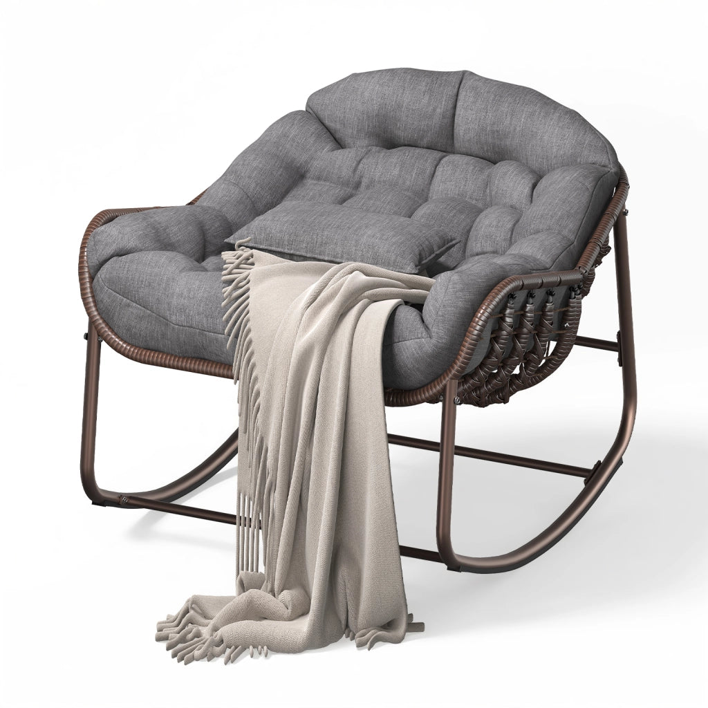 Sedia a Dondolo Papasan Egg da Esterno e Interno in Rattan PE e Acciaio, 205kg
