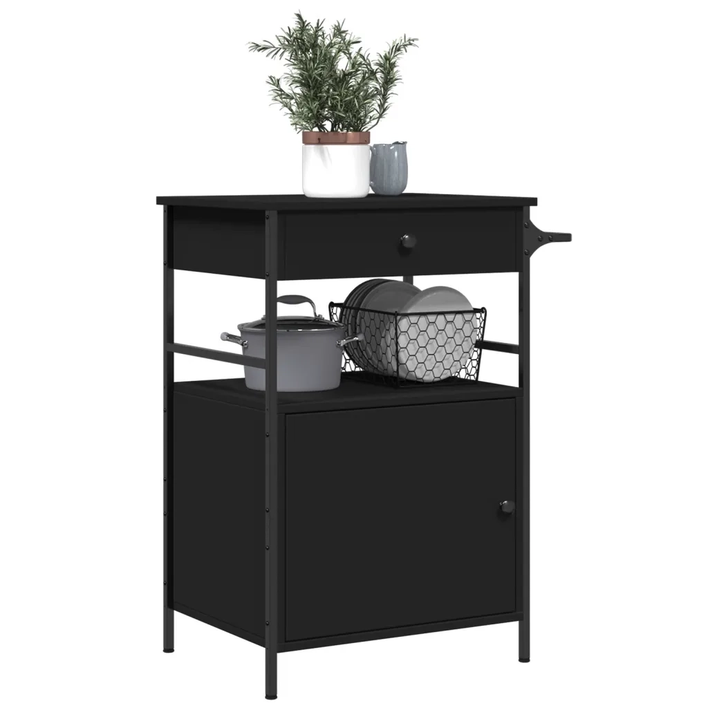 Carrello da Cucina-Scaffale per Cucina Nero 56x43x89,5 cm in Legno Multistrato