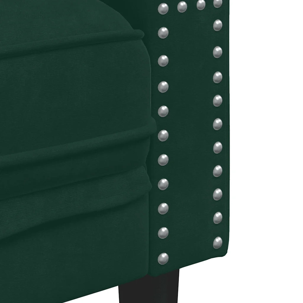 vidaXL Set Divani Chesterfield 3pz con Cuscini Verde Scuro Velluto
