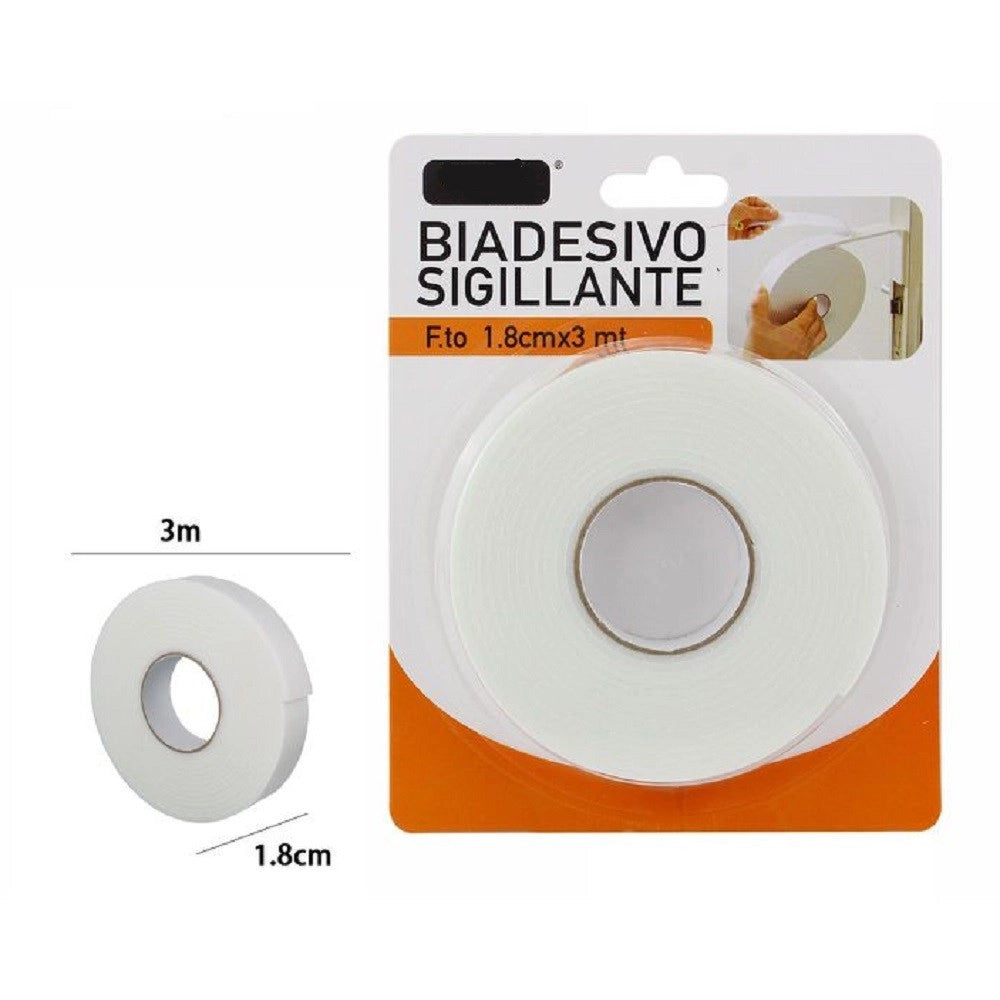 Trade Shop - Rotolo Nastro Biadesivo Sigillante Bianco 1,8 Cm X 3 Metri Sigilla Ripara 69825 -