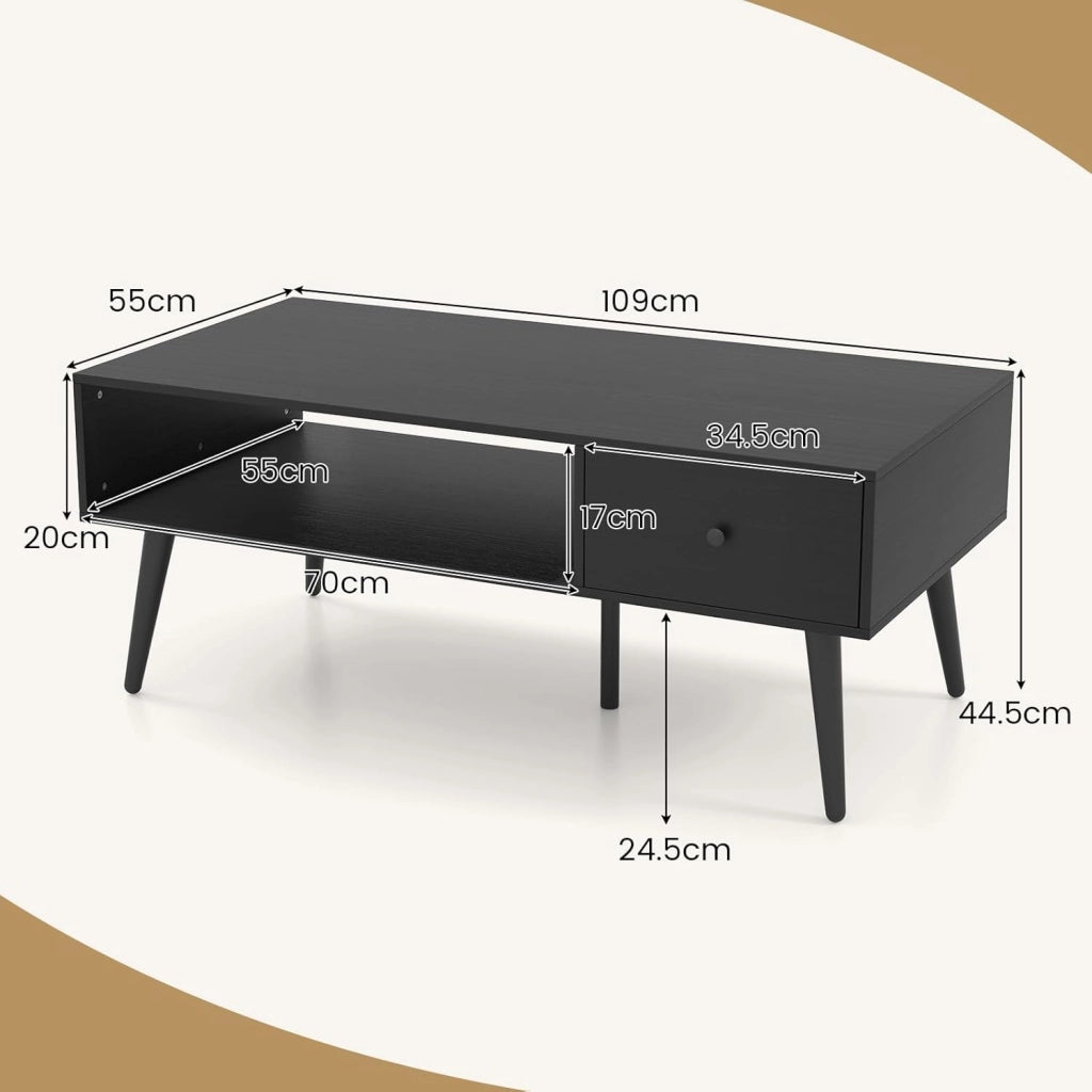 Tavolino da salotto in stile industriale, stile vintage, tavolino da caffè con 1 cassetto e 1 spazio aperto, per TV, con 4 gambe di pino, 109 x 55 x 44,5 cm (antracite)