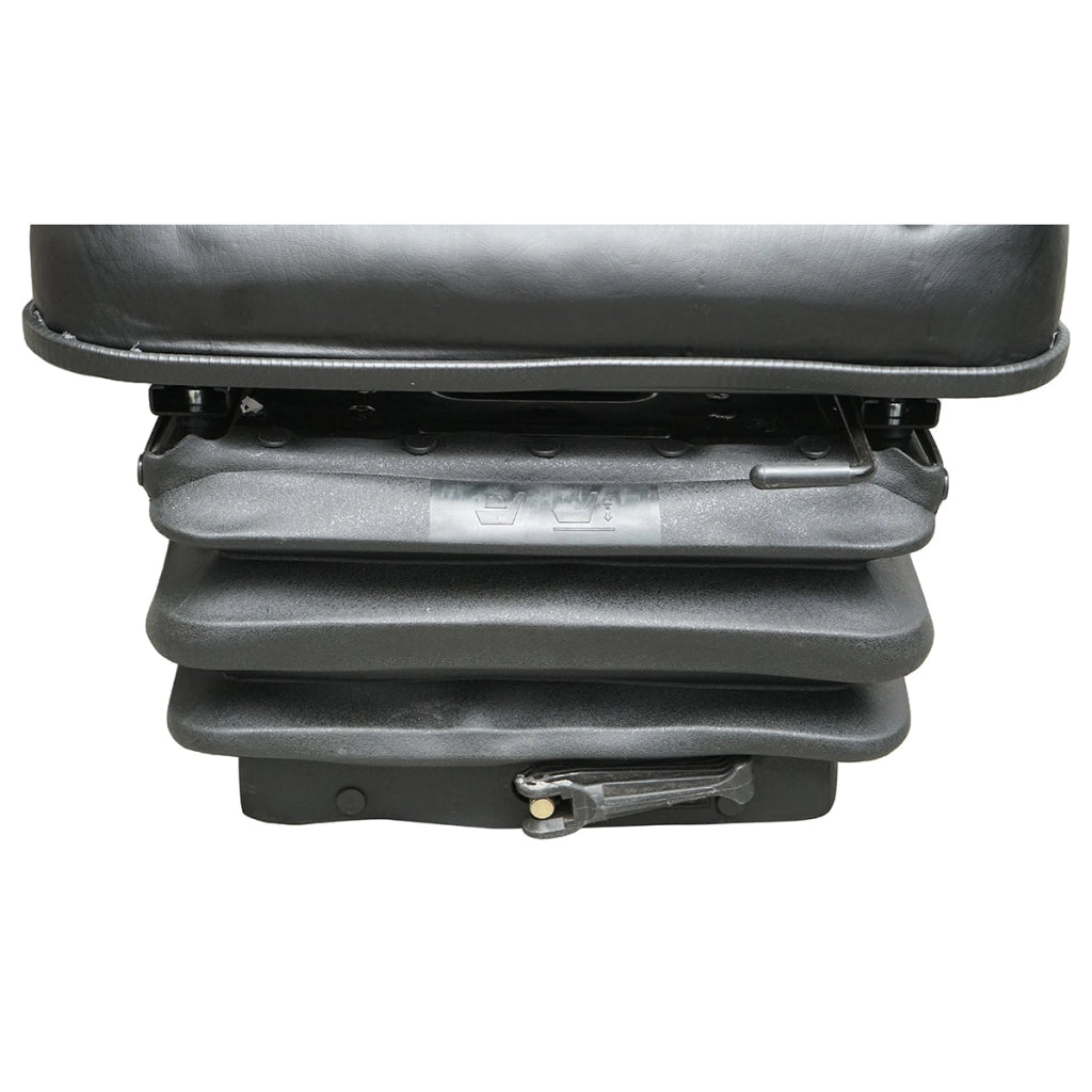 Sedile universale regolabile in altezza e peso 50-130 kg, con braccioli e schienale ribaltabile 40-80° per trattore, macchine agricole, industriali e carrelli elevatori