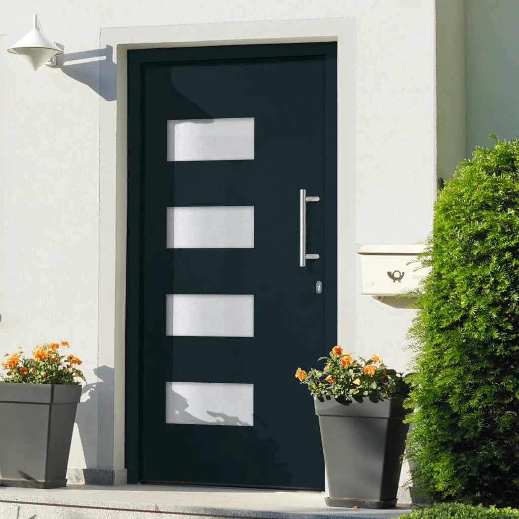Porta d'Ingresso in Alluminio e PVC Antracite 110x210 cm 3056826