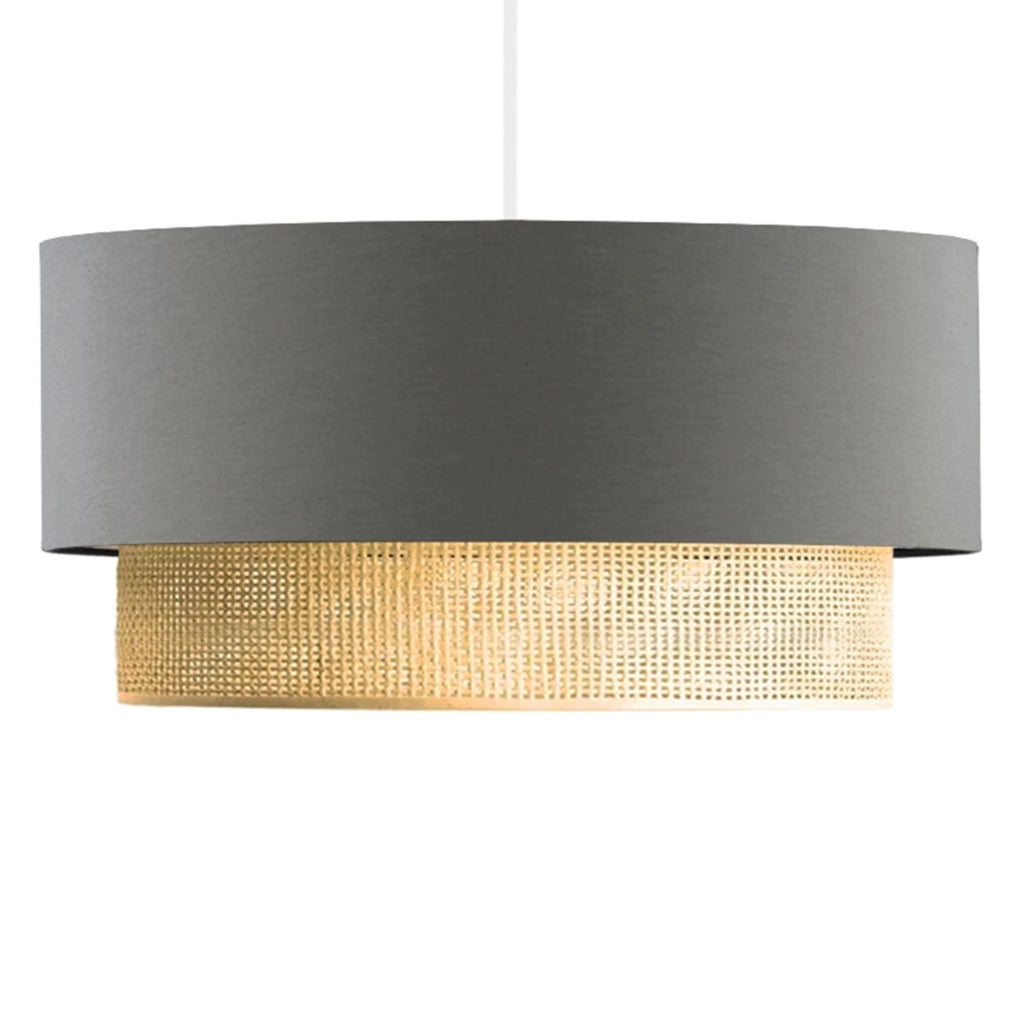 Lampada a Sospensione 'Loughborough' Lampada da Soffitto con Paralume a Doppio Cilindro Lampadario con Abat-jour in Tessuto - Grigio / Giallo - lux.pro