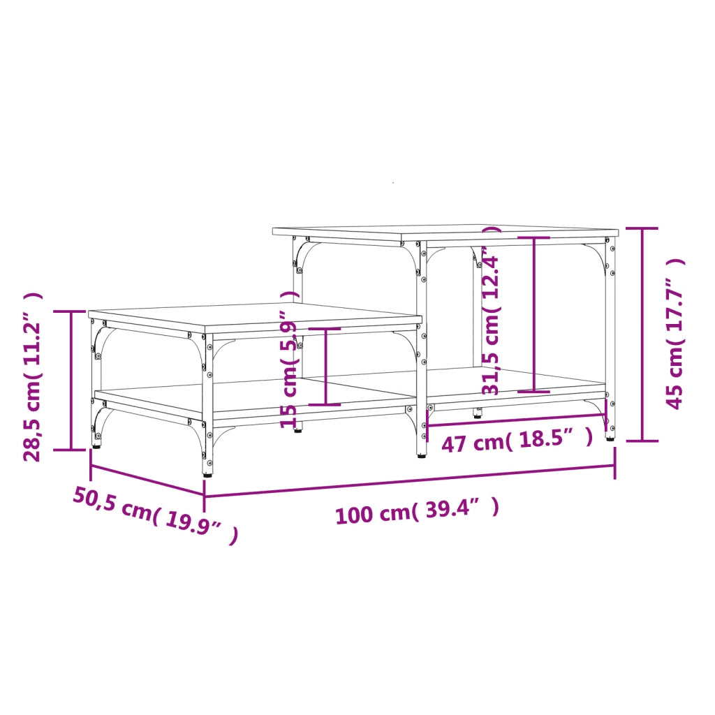 Tavolino da Salotto Rovere Fumo 100x50,5x45cm Legno Multistrato 835381