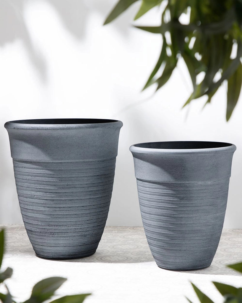 Set di 2 vasi da fiori in pietra e poliresina grigia ø 50 cm interno ed esterno per tutte le stagioni
