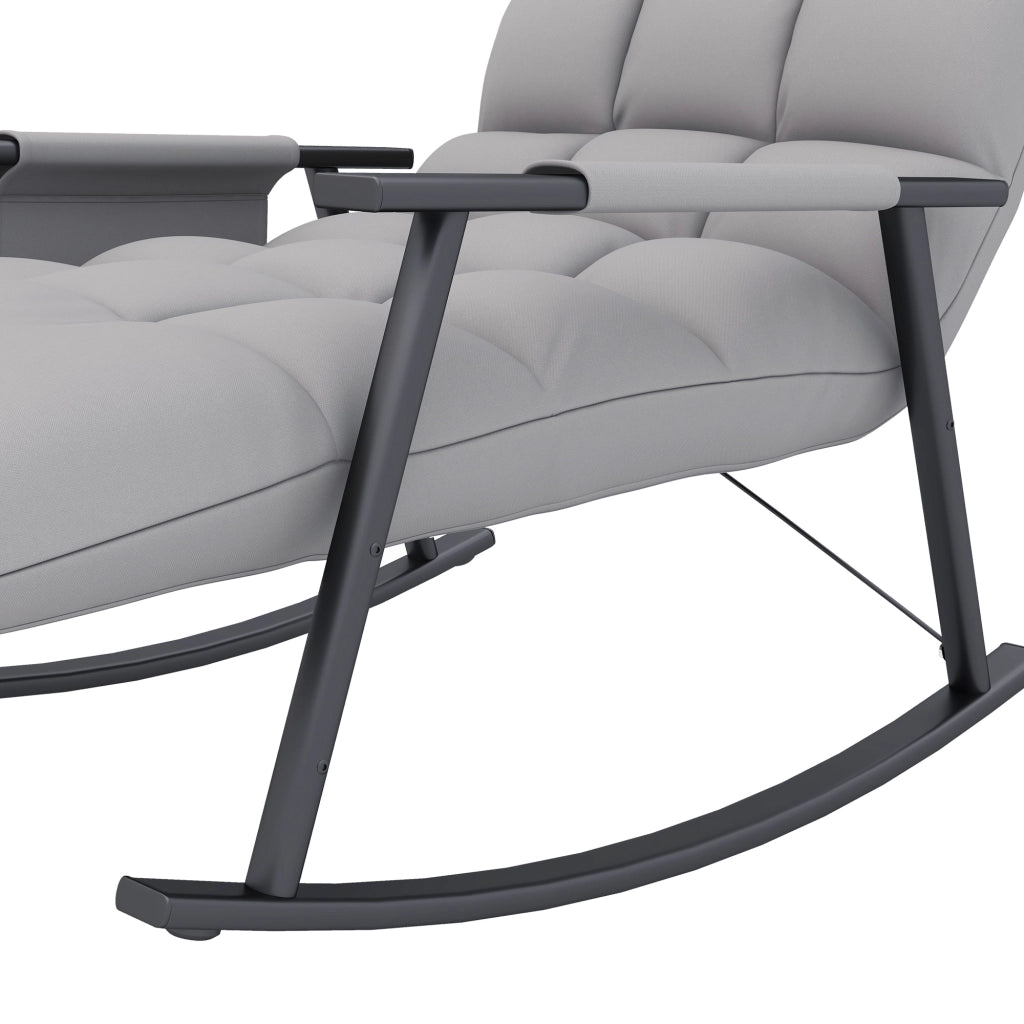 Poltrona a dondolo relax con poggiapiedi e schienale regolabile, tasca laterale, in poliestere grigio 134 × 60 × 70 cm