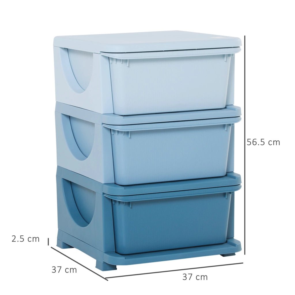 EasyComfort Cassettiera 6 Cassetti per Bambini 3-6 Anni con Bordi Arrotondati, Mobile Portagiochi in PP, 37x37x56.5cm, Blu