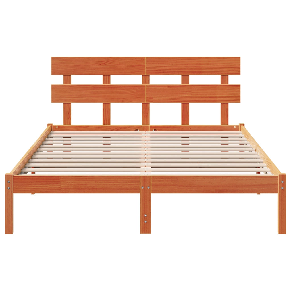 Struttura letto con testata marrone cerato 140x200 cm legno massello di pino