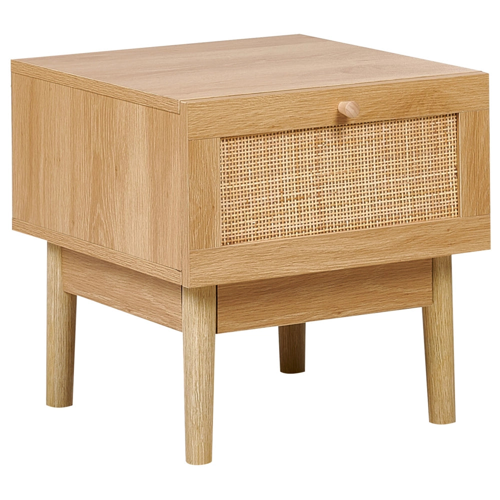 Comodino in legno di pino con cassetto in stile bohémien