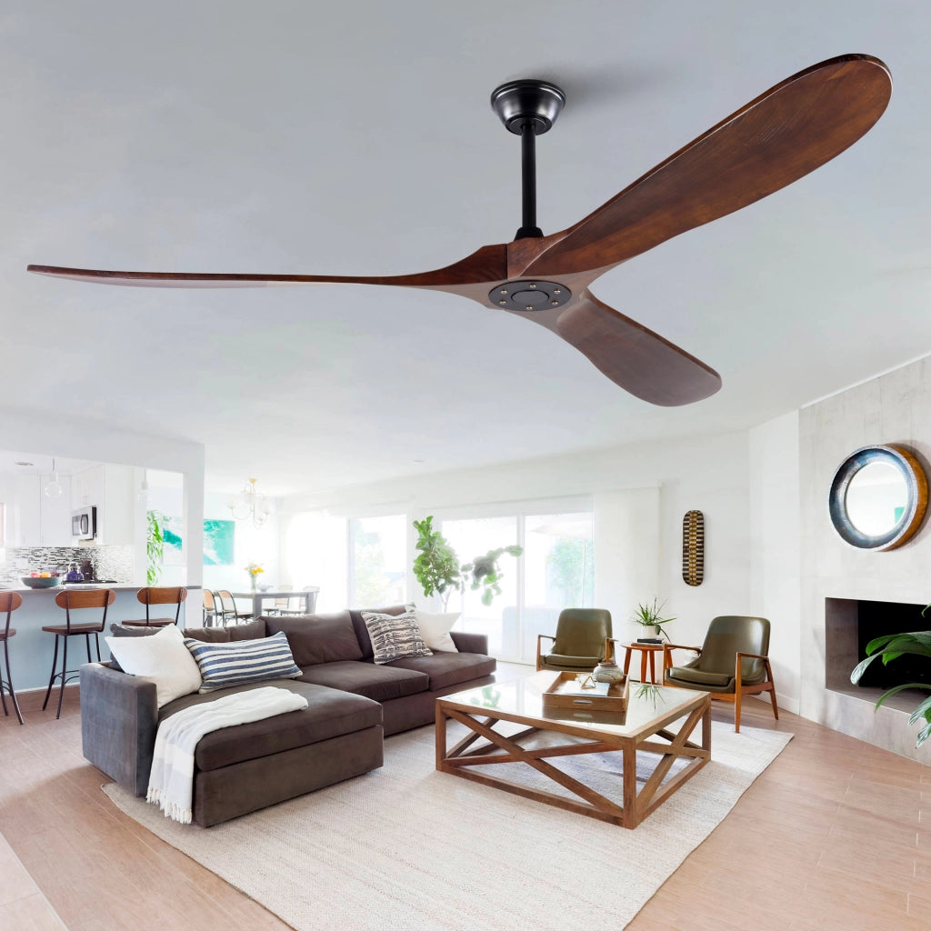 Ventilatore da soffitto 70 pollici senza luce, legno massello color noce, extra grande, impermeabile, per esterni, motore DC silenzioso
