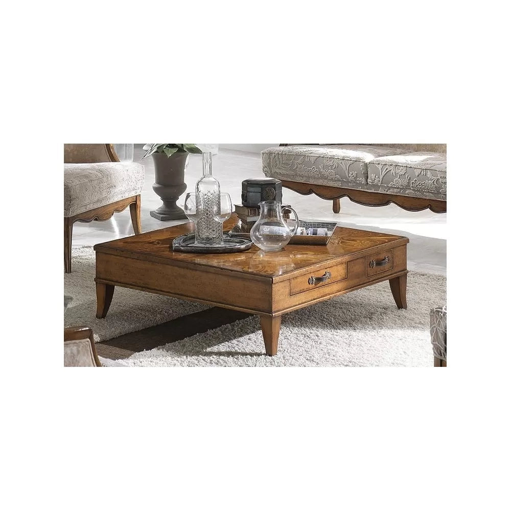 Tavolino quadrato 4 cassetti legno classico 100x100x33 - Mobili 2G