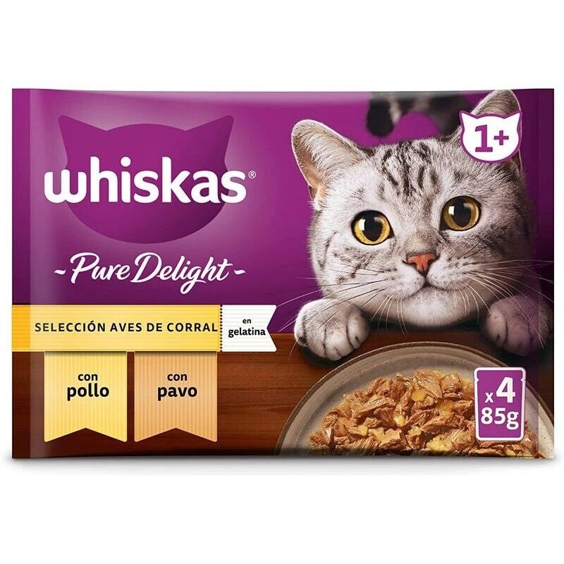 WHISKAS PURE DELIGHT CARNE IN GELATINA 4X85 GR 2 GUSTO POLLO 2 GUSTO TACCHINO