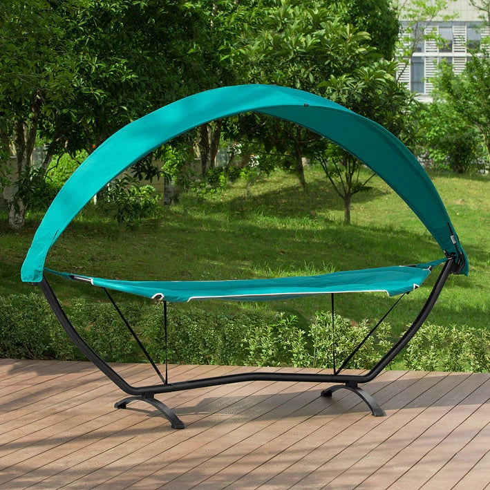 Amaca con Supporto e tettuccio da Giardino L92*P214*A72cm, Portata Fino a 150 kg con Cinturini anticaduta OGS51-TB (Blu)