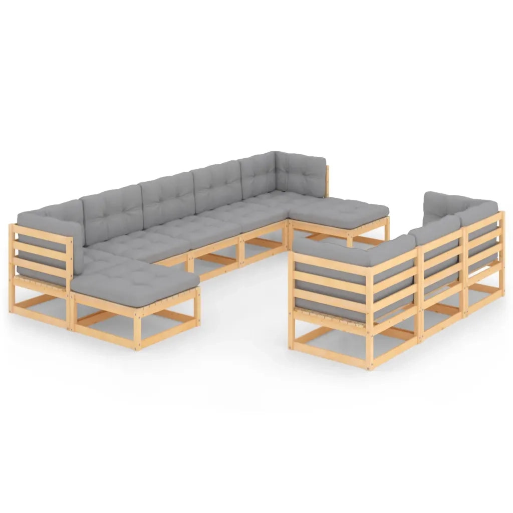 Set Salotto Giardino 10pz Cuscini Antracite Legno Massello Pino 3077164
