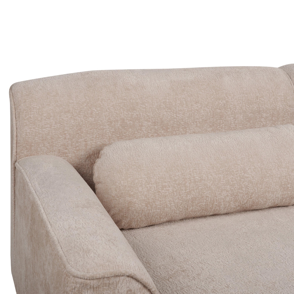 Divano angolare 3 posti destro imbottito in ciniglia beige con funzione di dormiente e schienale imbottito estraibile Gambe in legno