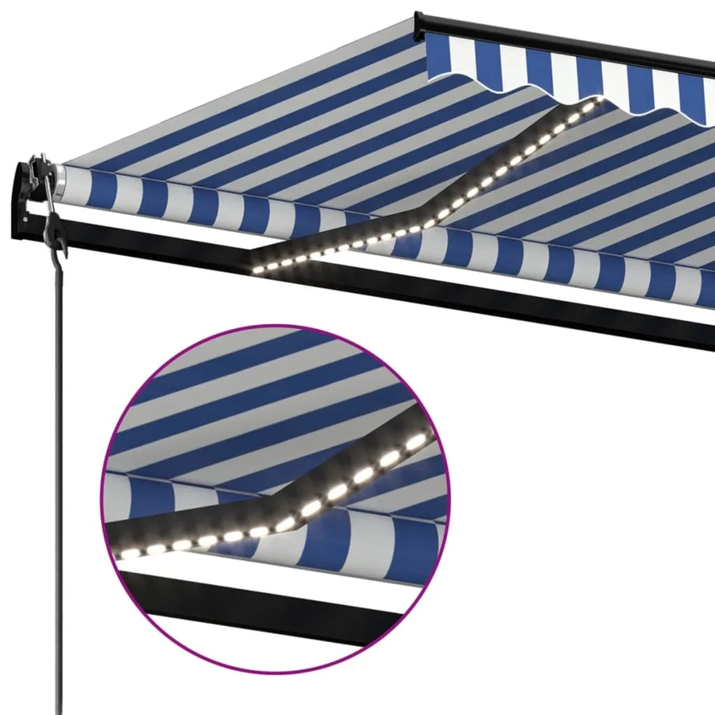 Tenda Automatica con Sensore Vento e LED 300x250cm Blu e Bianca cod mxl 43671