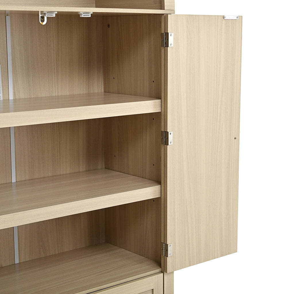 Credenza con 2 Cassetti; Ante in Rattan e Ganci Laterali; Stile Vintage; in MDF; Rovere; 80??40??180 cm