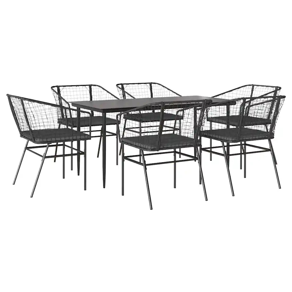 Set Pranzo da Giardino 7 pz Nero con Cuscini Polyrattan Vetro 3334503