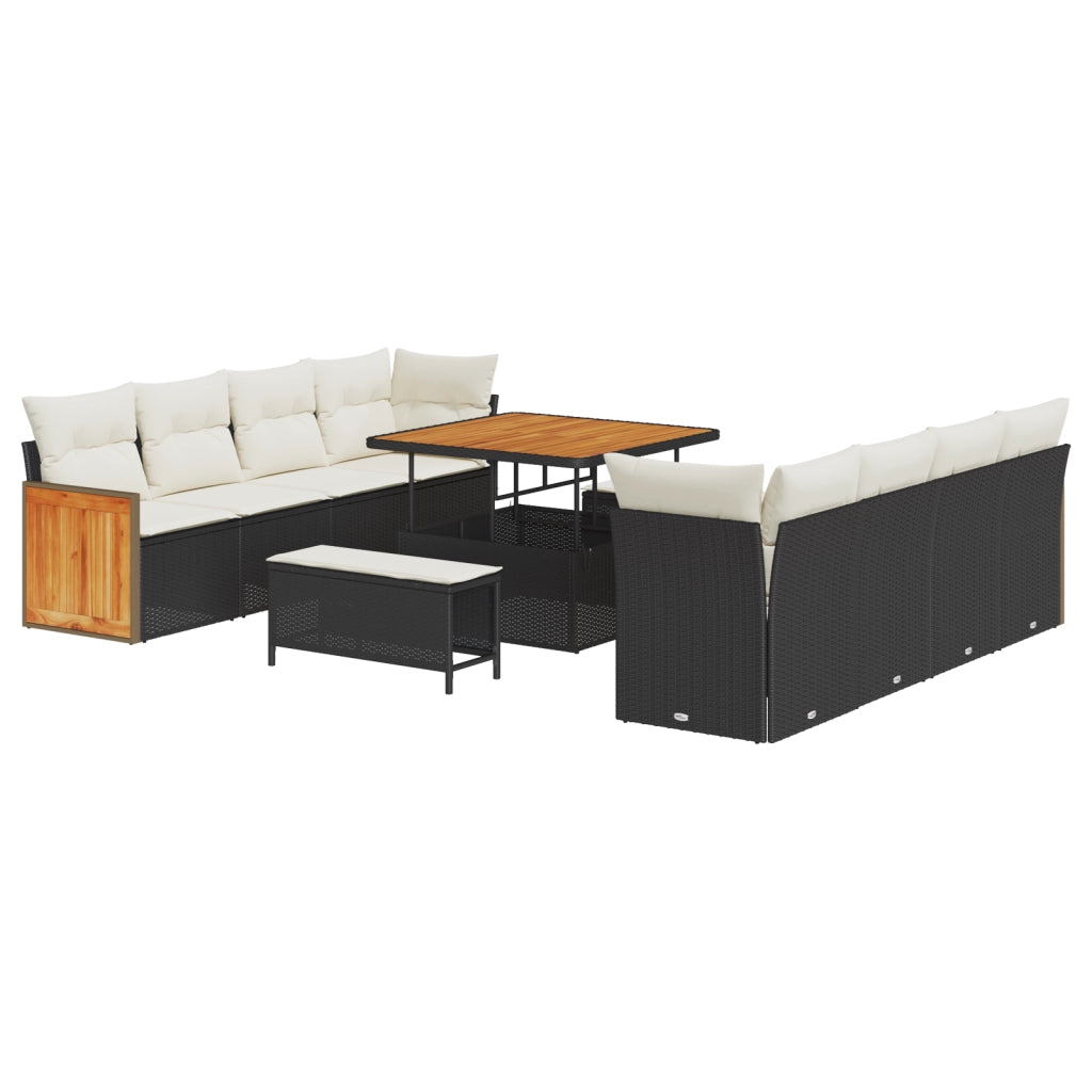 Set di Divani da Giardino  con 11 Pezzi e Cuscini Nero Polyrattan Acacia