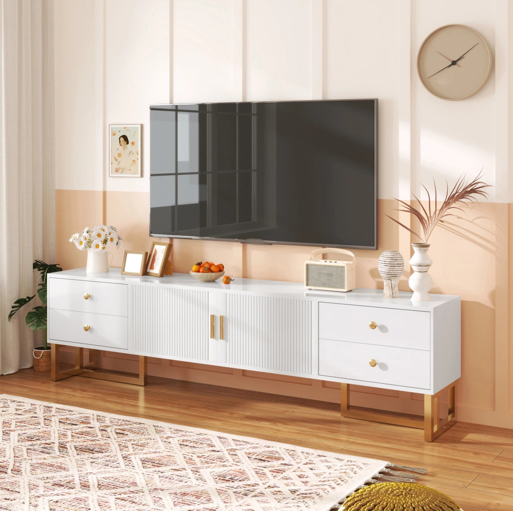 Mobile TV 175x30x46 cm bianco in MDF, 4 cassetti e 2 ante