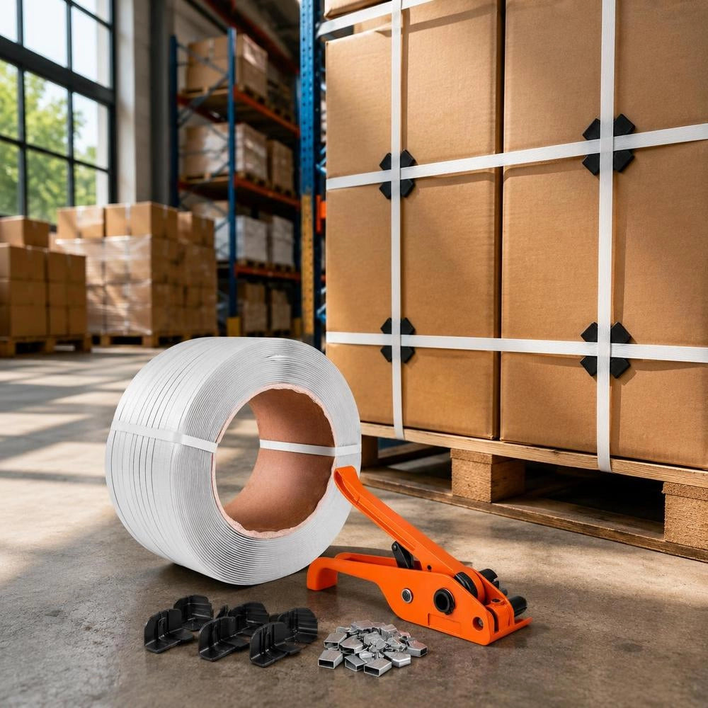 Banding Strapping Kit, Heavy Duty Banding Sealer Tool With 3200 Ft Length PP Band, 1000 Metal Seals, 50 Corner Protectors, Plastic Pallet Packaging Strapping Kit For Warehouse/Shipping/Moving