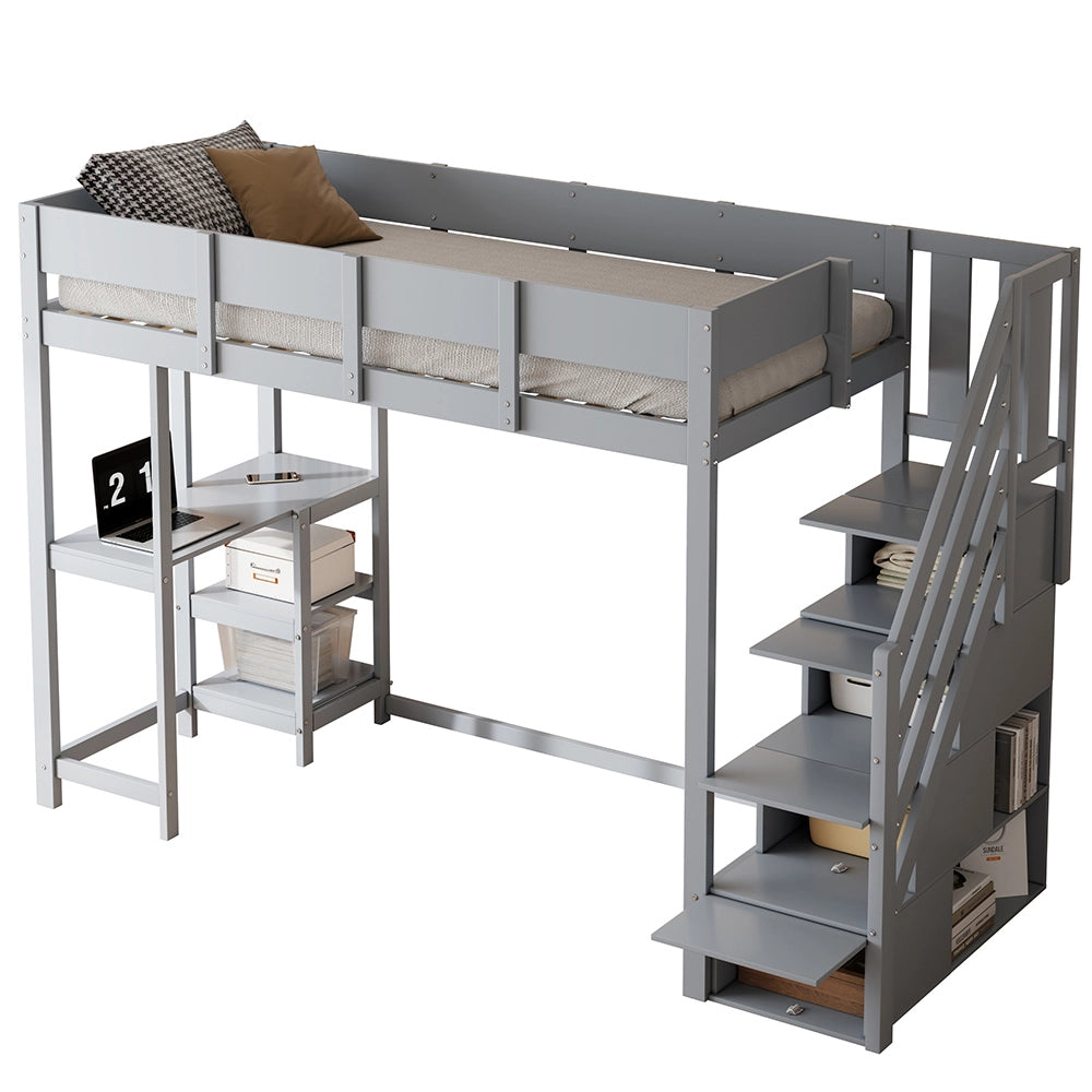Letto a castello - Xylo - 90x200 cm pino contenitore grigio