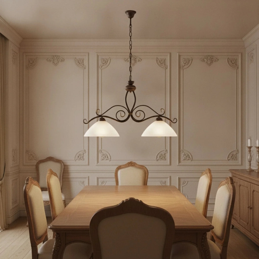 Lampadario Rustico Faraone 2 Luci Marrone e Bianco LuceArt Classic