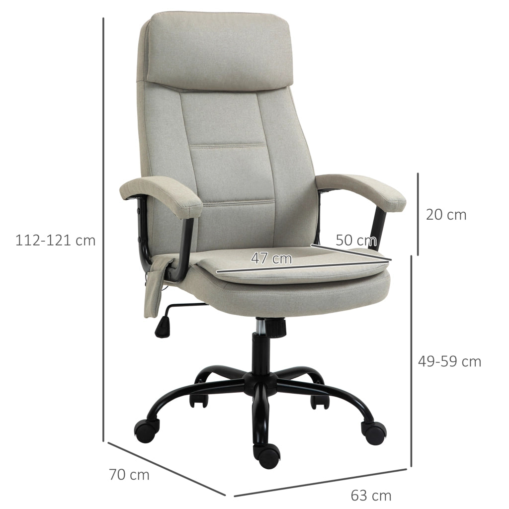 Poltrona da Ufficio Massaggiante Ergonomica con Schienale Reclinabile e Altezza Regolabile ¨C Zephmum ¨C Beige, Tessuto