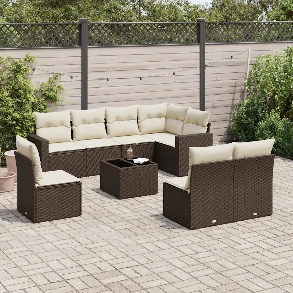 Set Divani da Giardino 9pz con Cuscini Marrone in Polyrattan 3219073