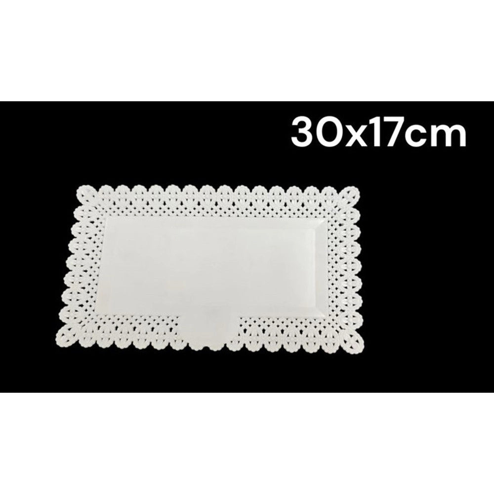 Trade Shop - Set 2pz Vassoio Trama Trinato Bianco 30x17cm Rettangolare Piatto Sotto Dolci Trasporto -