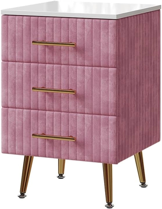 Comodino Velia, rosa, 41 x 62 cm con 3 cassetti