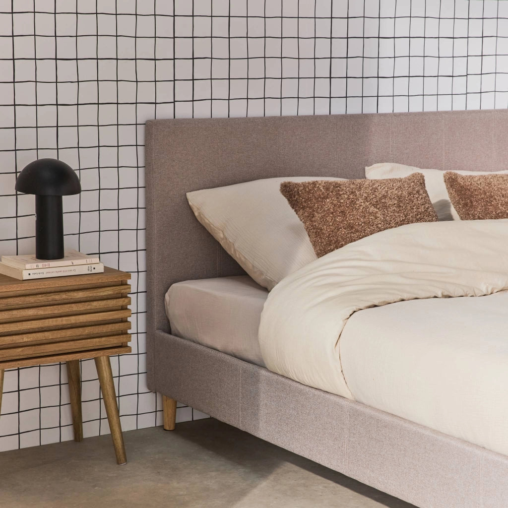 Struttura letto con rete a doghe e testiera 140x190cm, tessuto