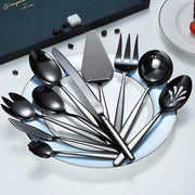 Set da servizio in acciaio inossidabile a 10 pezzi con rivestimento in titanio nero, cucchiai da servizio, set di utensili da servizio in argento (10 pezzi)