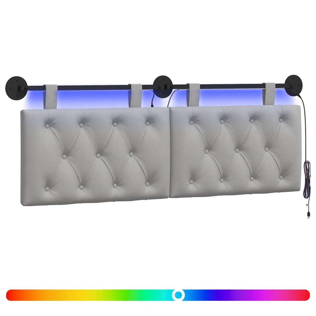 Testiera sospesa Con luce LED Grigio Nuvola Tessuto 3424596