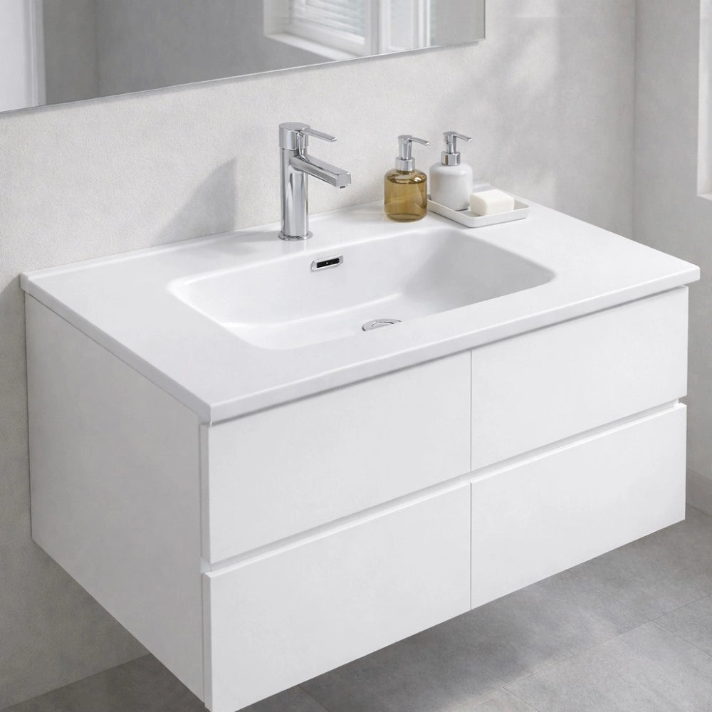 Lavabo da appoggio 1 vasca in ceramica per bagno bianco lucido 91x46,5 – Modello LAV9080S