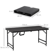 Tavolo da Giardino Pieghevole per 4 Persone con Altezza Regolabile, in Acciaio e HDPE, 118x60x74 cm