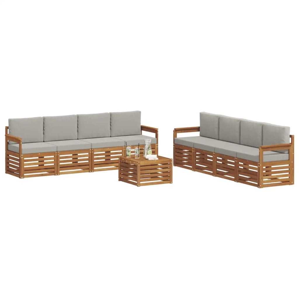 Set divani con cuscino 9 pcs Grigio Naturale e Chiaro