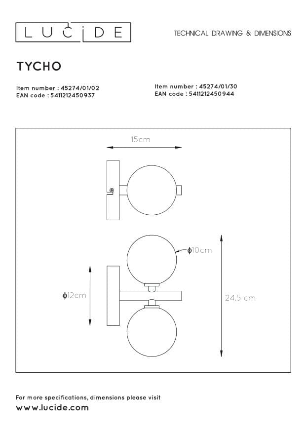 Applique Lucide Tycho 2xG9 28W nero acciaio vetro fumé