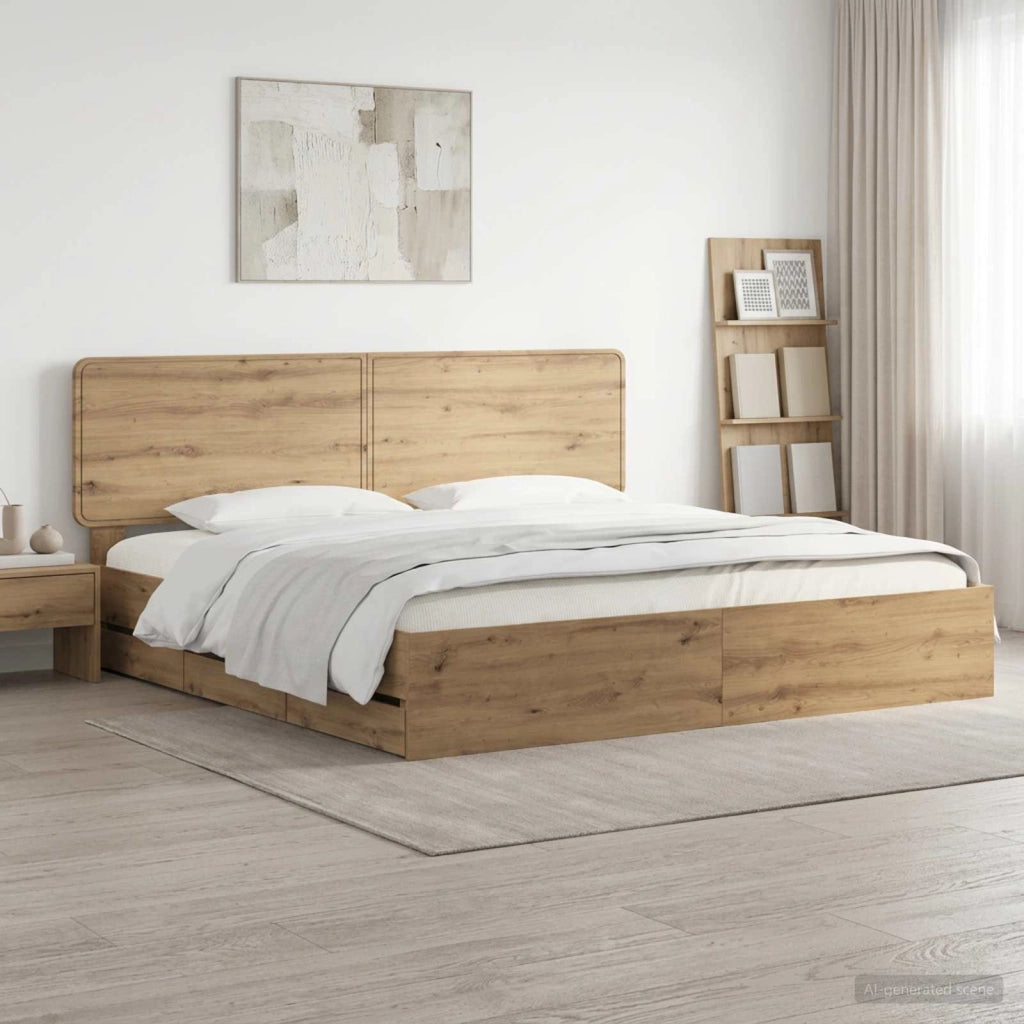 Bed Frame with Storage and Headboard Artisan Oak 180 x 200 cm 3445838