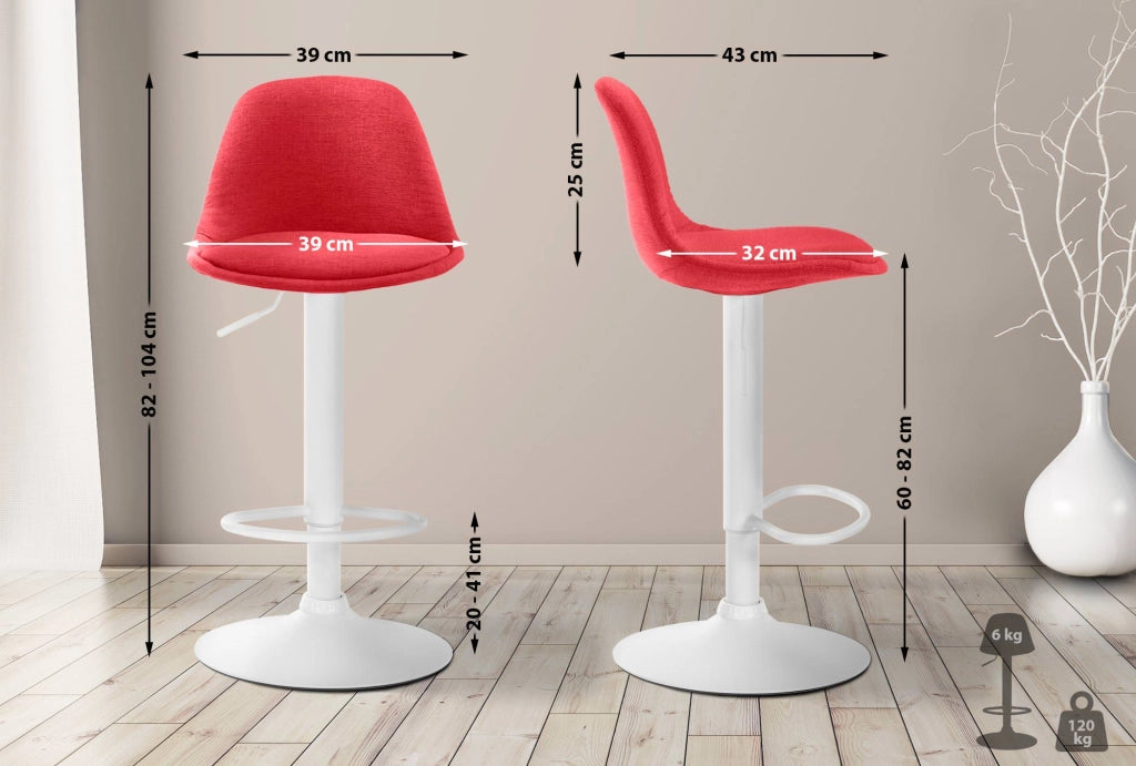 Sgabello di design KIEL in tessuto bianco,rosso
